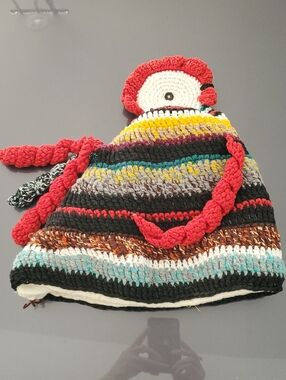 Handmade VINTAGE Multicolor Crochet TEA Coffee Cozy with Red Accents